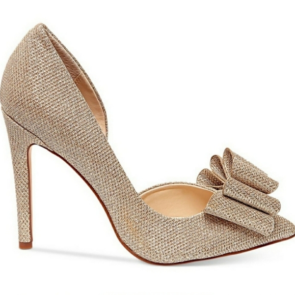 Betsey Johnson Prince D'orsay Gold Sparkle Bow Women's Holiday Evening Pumps - Picture 8 of 13
